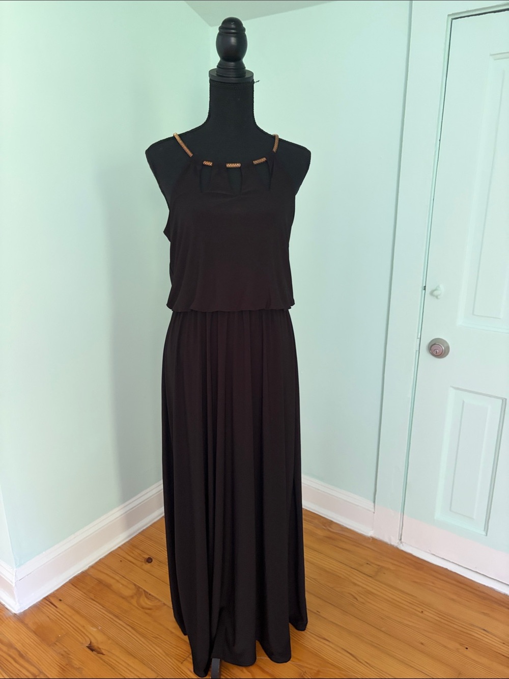 Black Maxi Dress with Beaded Neckline Detail